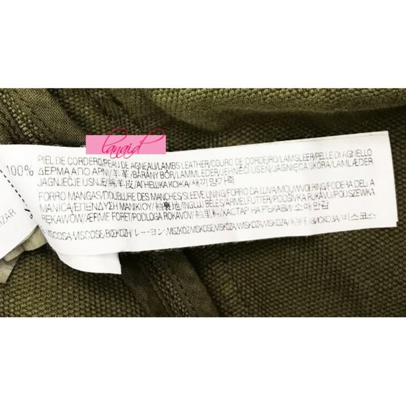 Zara Linen Lamb Leather Jacket Army Olive Green Utility Moto Edgy Biker Coat XS - Picture 15 of 16